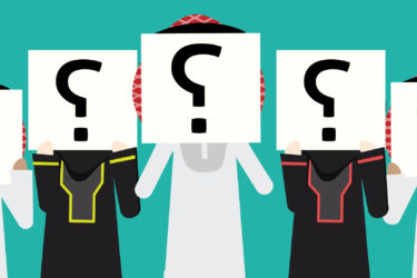 Illustration of multiple characters hiding behind an interrogation point