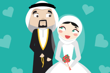 illustration of a married Muslim couple based on the characters of et3arraf- الزواج بين رجل ومرأة