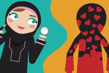 مقارنة بين الجمال الخارجي a comparative illustration of the female character of et3arraf one applying makeup as to focus on the outter beauty, the other one shows hearts contouring the women as to focus on inner beauty