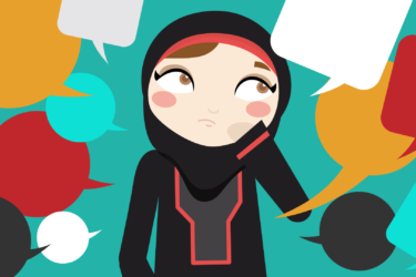 illustration of a girl with dialogue bubles